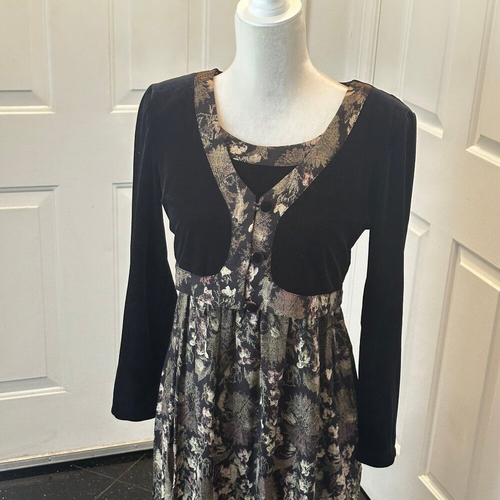 Vintage 90s Carole Little Black Velvet Maxi Dress Faux Bolero Size 4